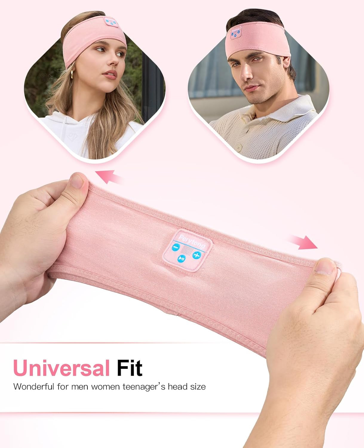 Sleep Headphones Wireless, Bluetooth Sports Headband Headphones with Ultra-Thin HD Stereo Speakers Perfect for Sleeping,Workout,Jogging,Yoga,Insomnia, Air Travel, Meditation (Bright Pink)