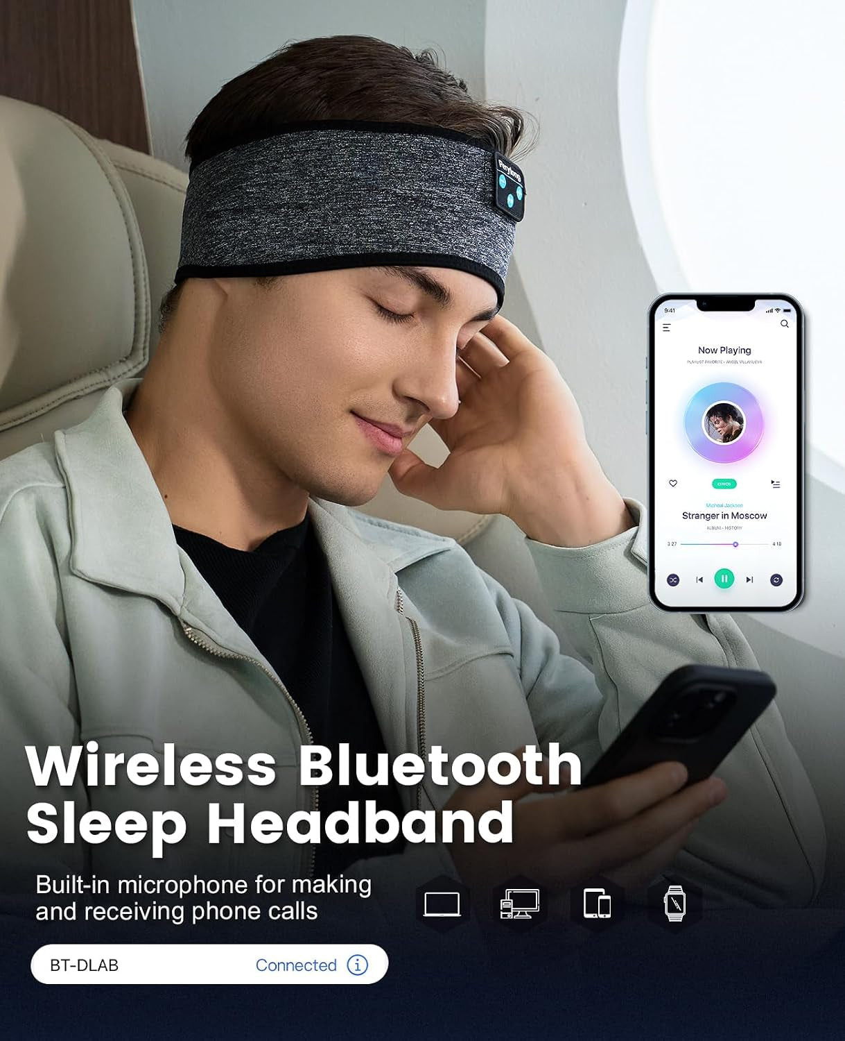 Sleep Headphones Wireless, Bluetooth Sports Headband Headphones with Ultra-Thin HD Stereo Speakers Perfect for Sleeping,Workout,Jogging,Yoga,Insomnia, Air Travel, Meditation (Blackgrey)