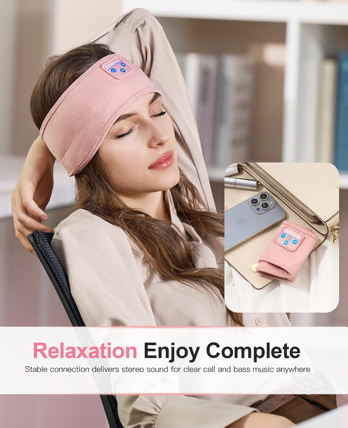 Sleep Headphones Wireless, Bluetooth Sports Headband Headphones with Ultra-Thin HD Stereo Speakers Perfect for Sleeping,Workout,Jogging,Yoga,Insomnia, Air Travel, Meditation (Bright Pink)