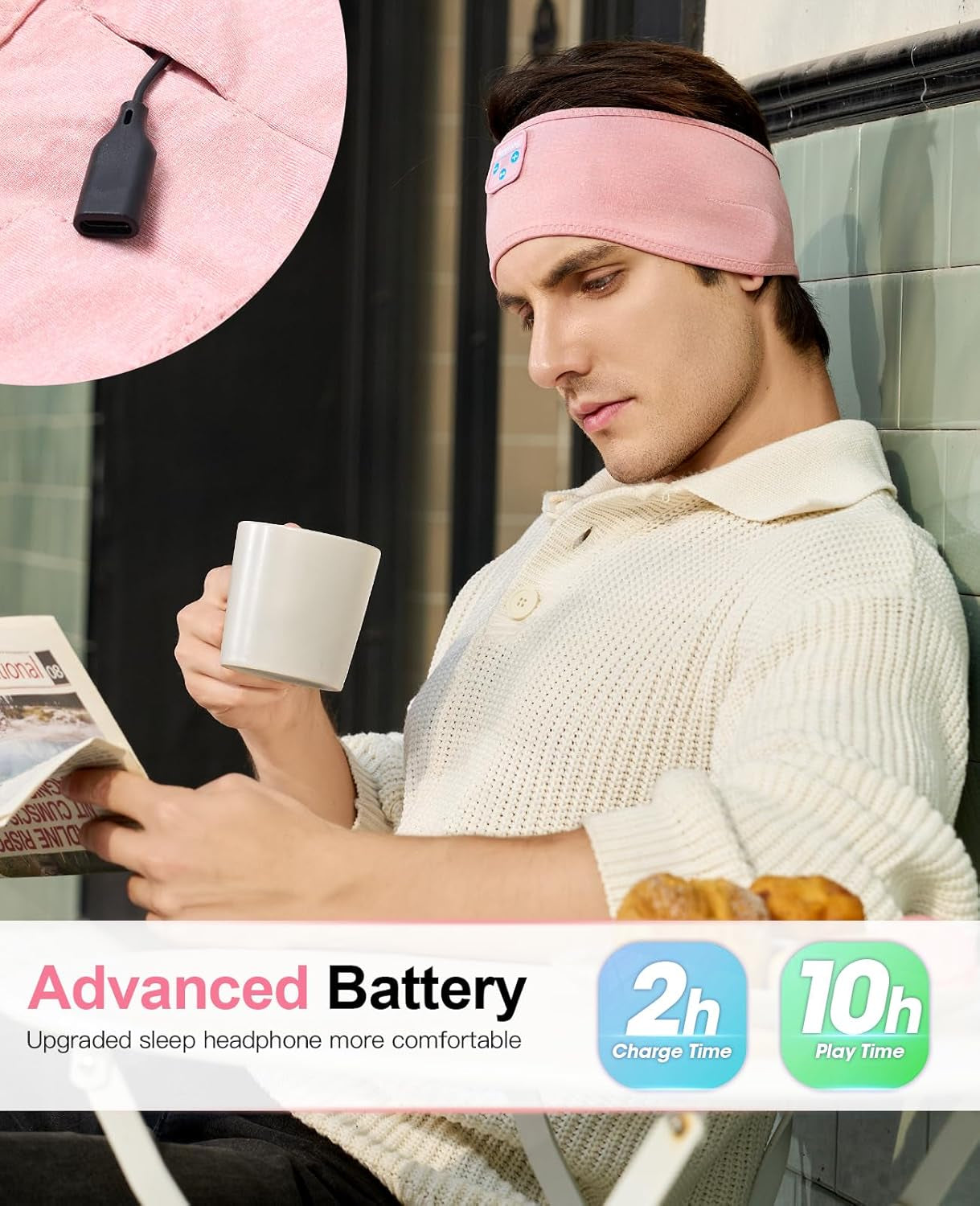 Sleep Headphones Wireless, Bluetooth Sports Headband Headphones with Ultra-Thin HD Stereo Speakers Perfect for Sleeping,Workout,Jogging,Yoga,Insomnia, Air Travel, Meditation (Bright Pink)