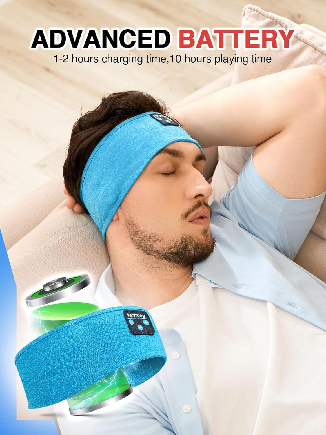 Sleep Headphones Wireless, Bluetooth Sports Headband Headphones with Ultra-Thin HD Stereo Speakers Perfect for Sleeping,Workout,Jogging,Yoga,Insomnia, Air Travel, Meditation (Azure)