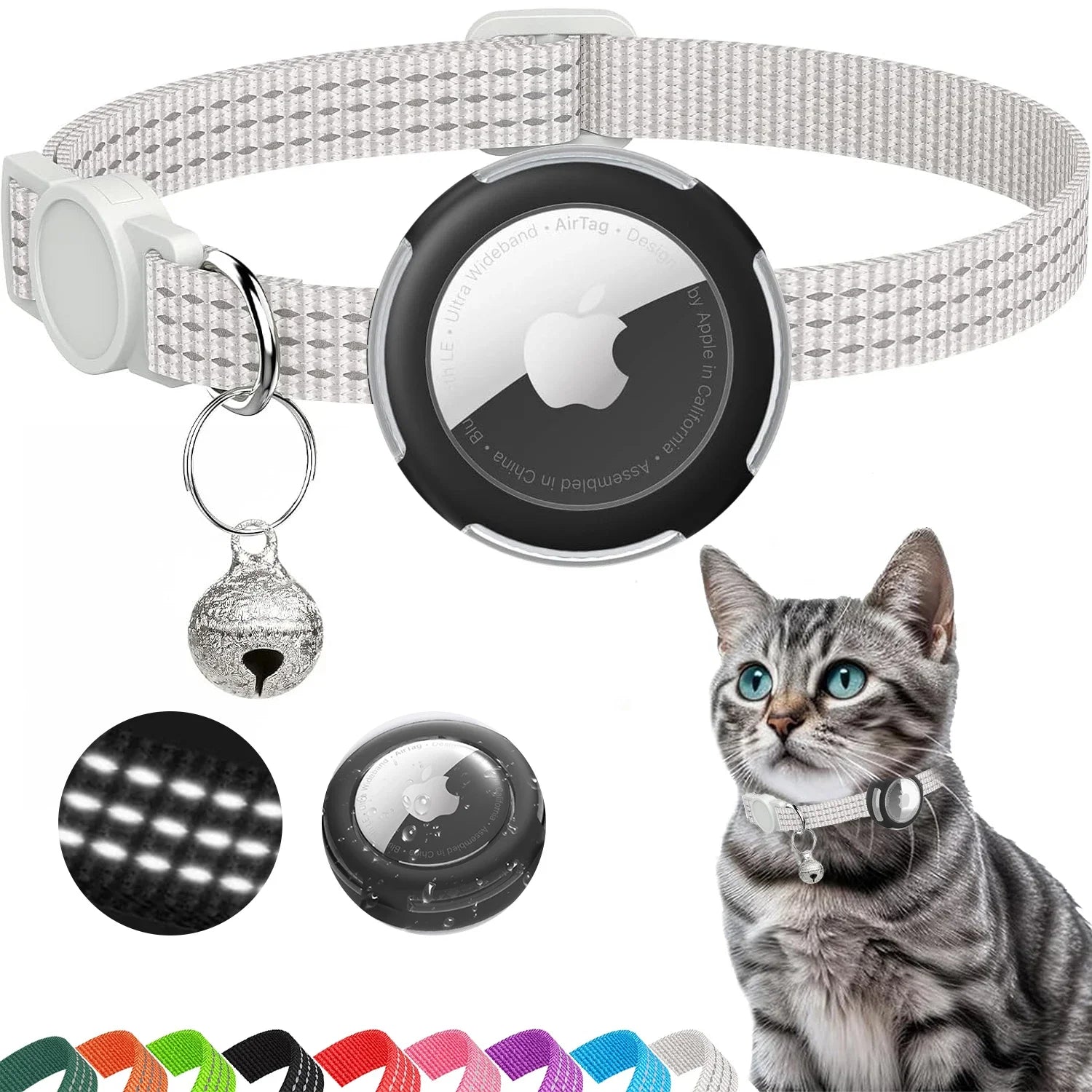 Dream Tune Purr Reflective Breakaway Cat Collar with AirTag Case