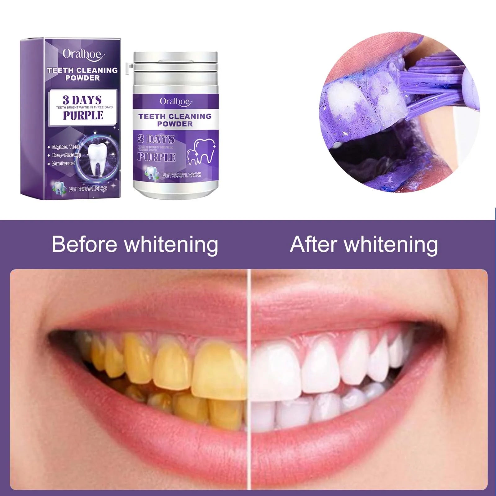Dream Tune Smile Purple Whitening Toothpaste 50g – 3-Day Stain Removal & Plaque Reduction