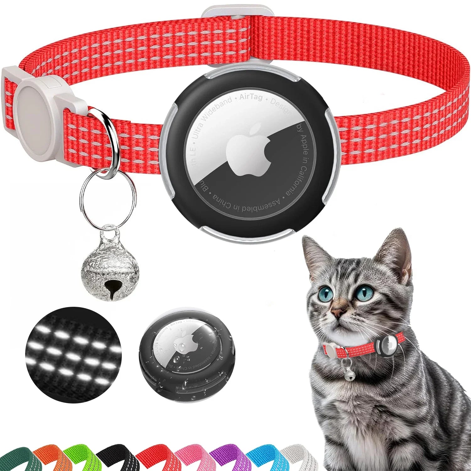 Dream Tune Purr Reflective Breakaway Cat Collar with AirTag Case
