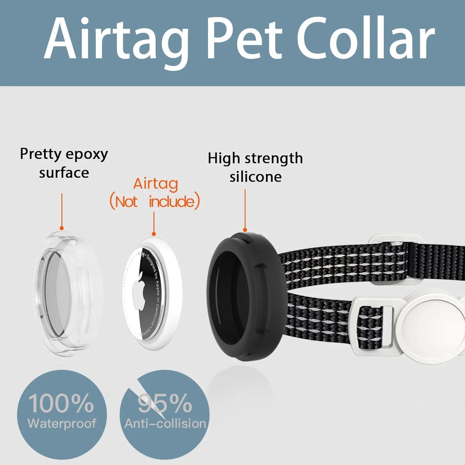 Dream Tune Purr Reflective Breakaway Cat Collar with AirTag Case