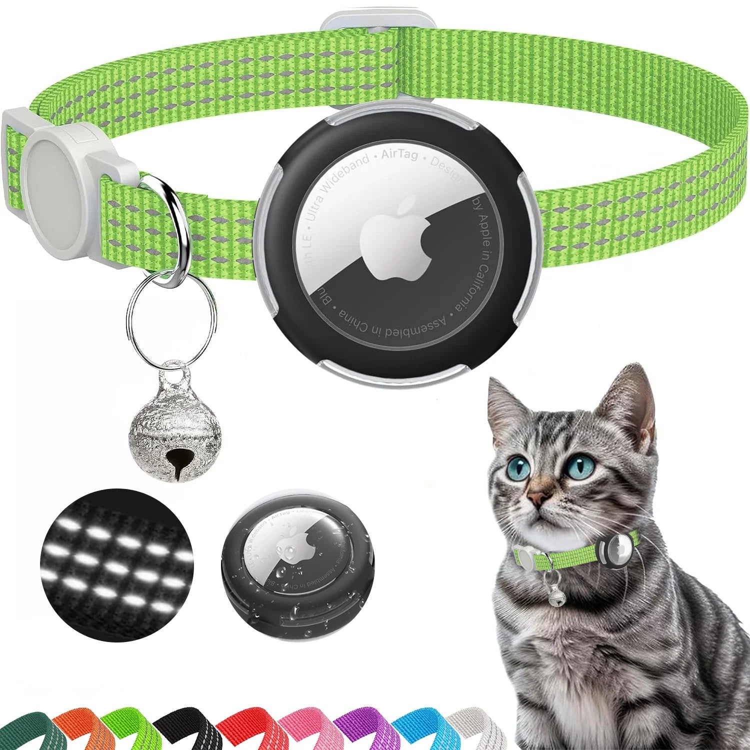 Dream Tune Purr Reflective Breakaway Cat Collar with AirTag Case