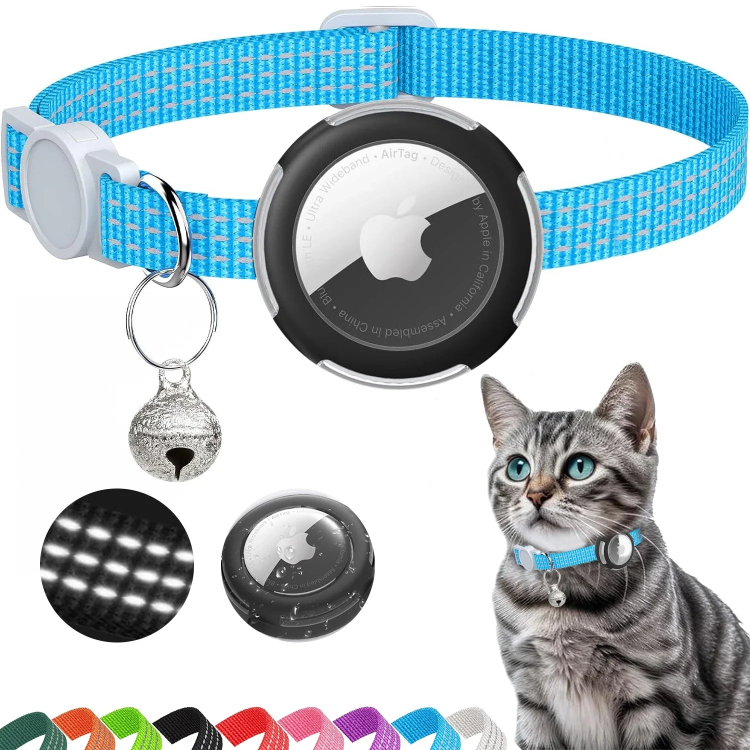 Dream Tune Purr Reflective Breakaway Cat Collar with AirTag Case