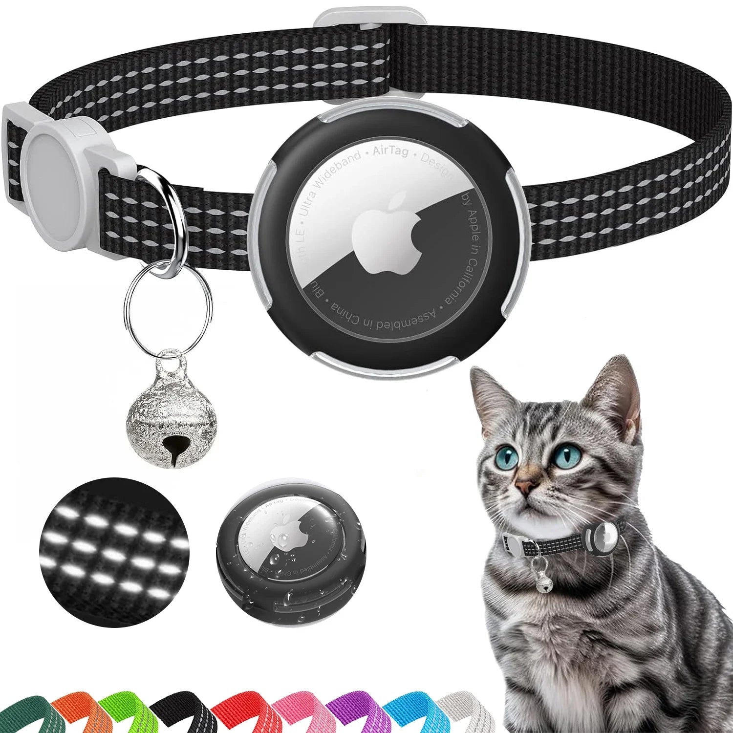Dream Tune Purr Reflective Breakaway Cat Collar with AirTag Case