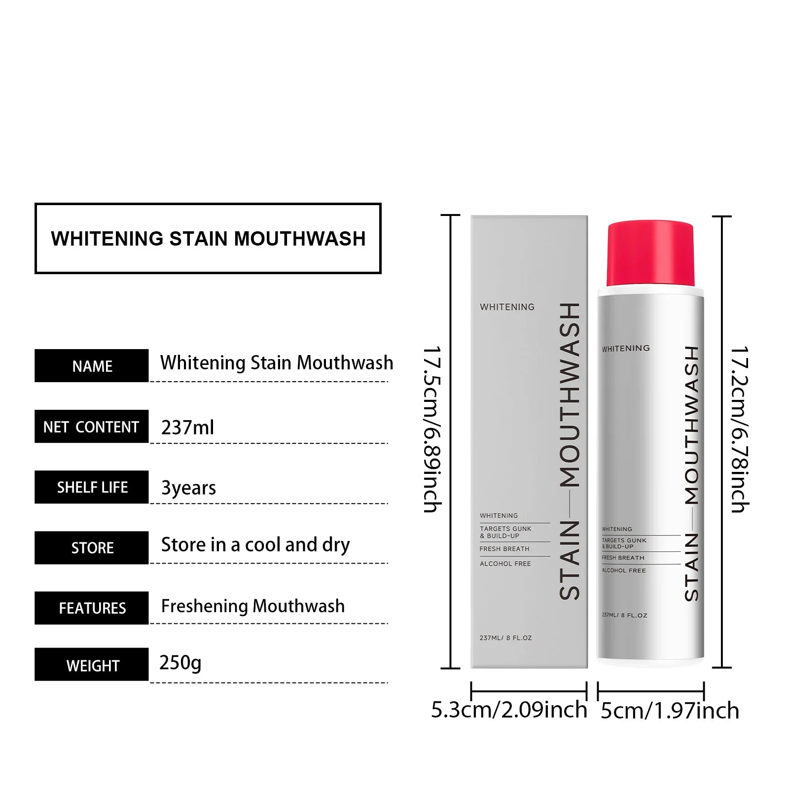 Dream Tune Smile Alcohol-Free Whitening Mouthwash 237ml – Stain Removal & Fresh Breath