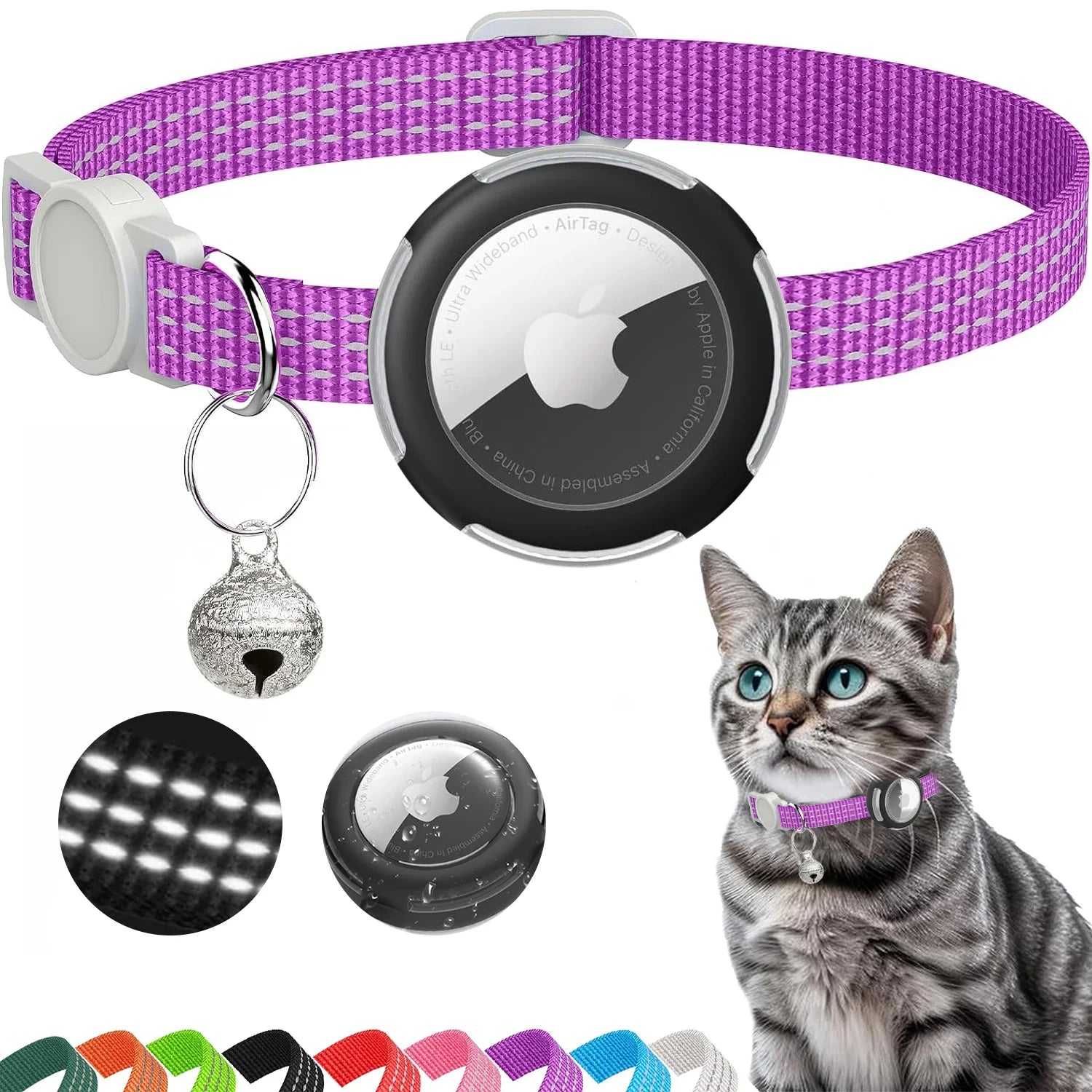 Dream Tune Purr Reflective Breakaway Cat Collar with AirTag Case
