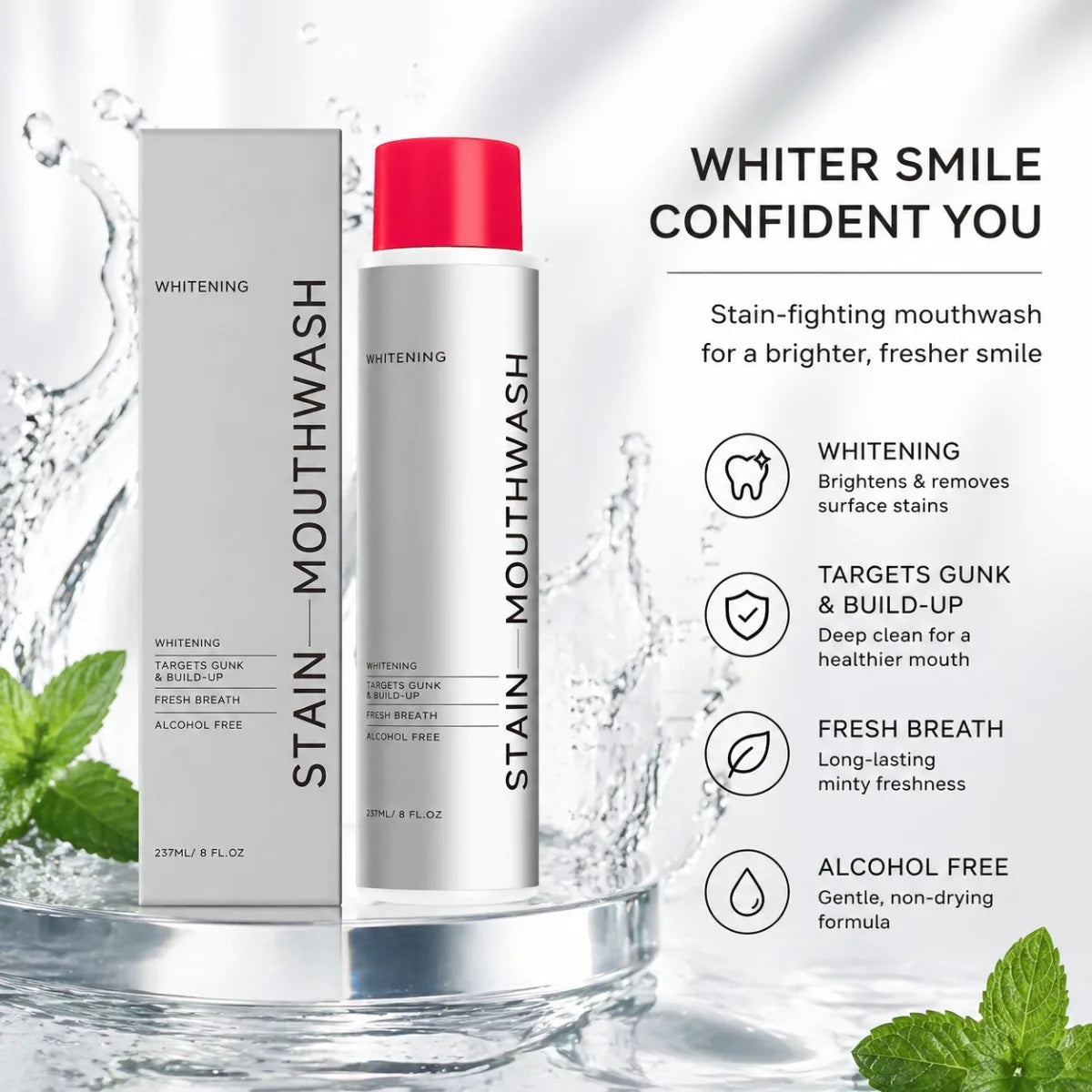 Dream Tune Smile Alcohol-Free Whitening Mouthwash 237ml – Stain Removal & Fresh Breath