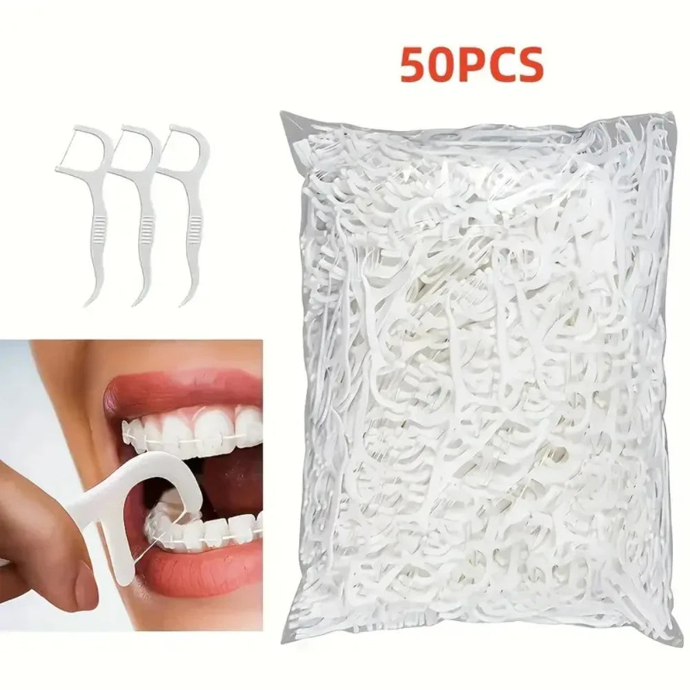 Dream Tune Smile Disposable Dental Floss Picks – 50 Pieces, Deep Cleaning