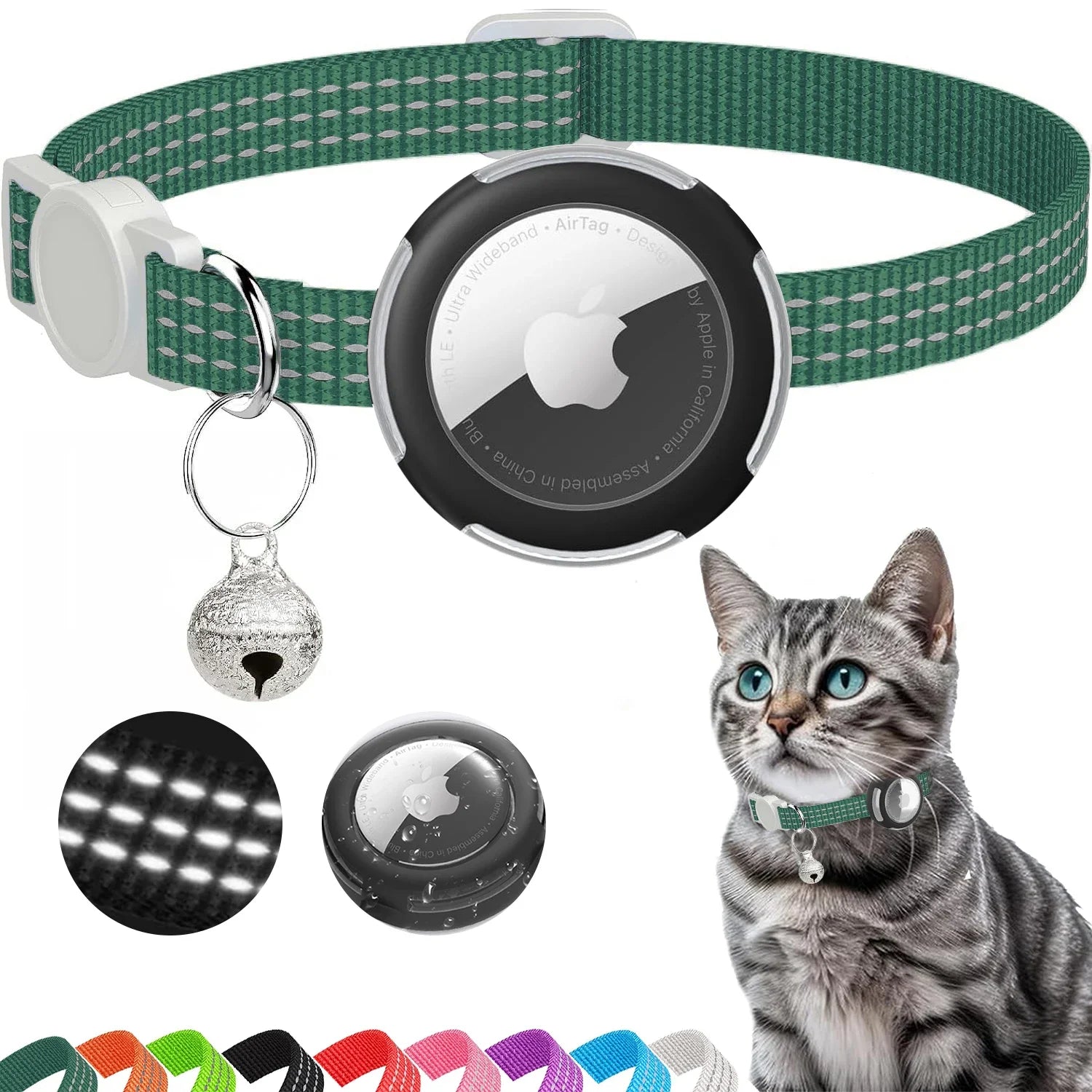 Dream Tune Purr Reflective Breakaway Cat Collar with AirTag Case