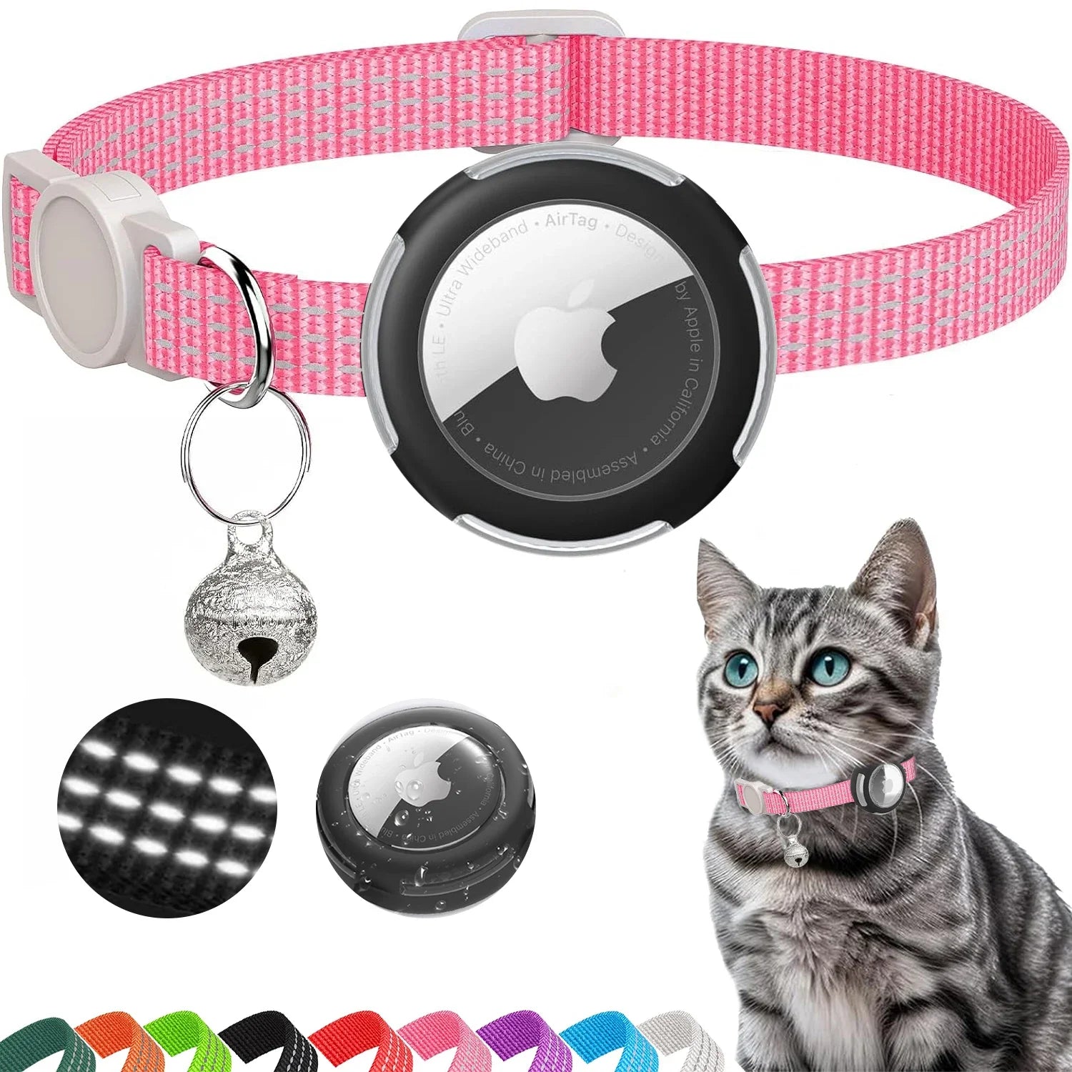 Dream Tune Purr Reflective Breakaway Cat Collar with AirTag Case