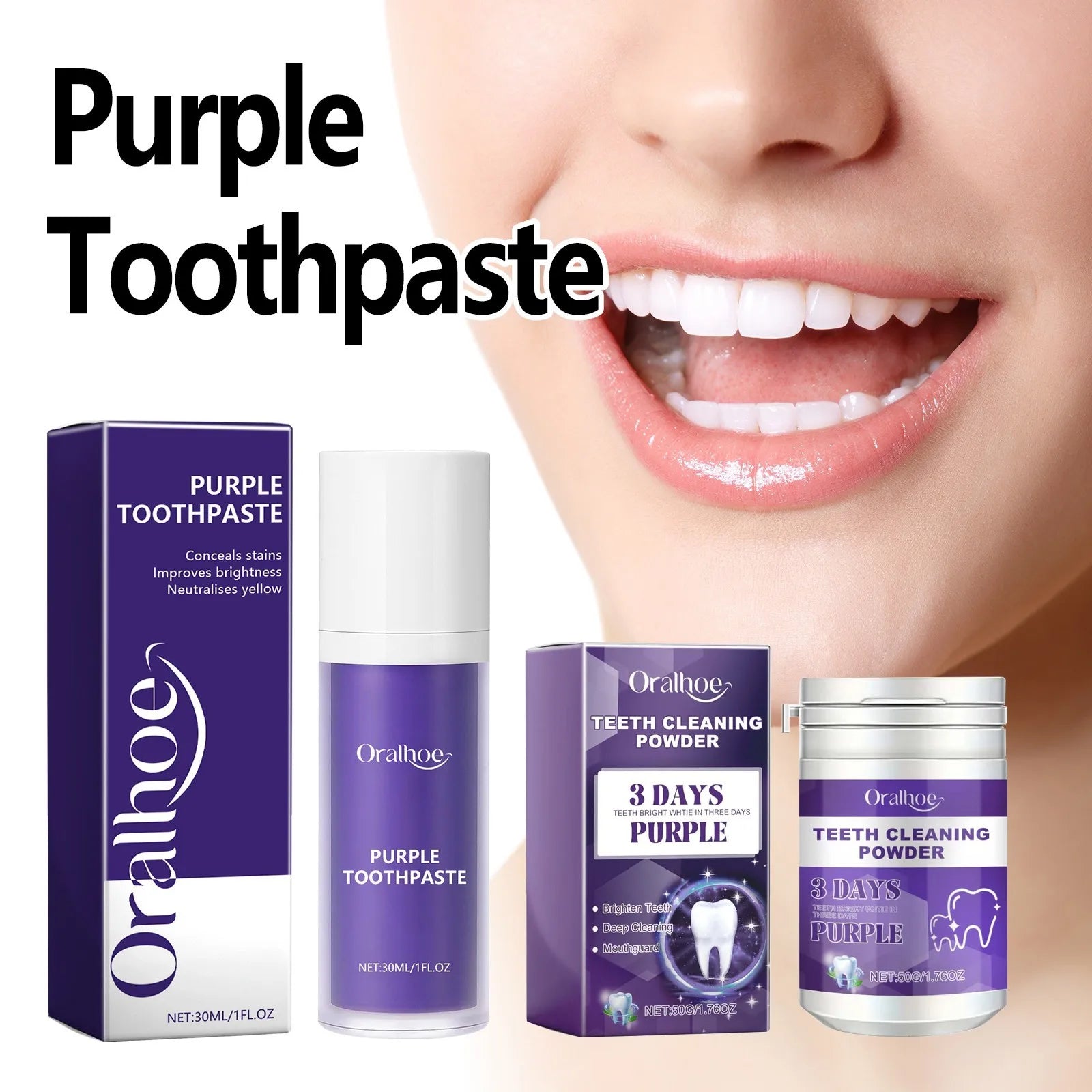 Dream Tune Smile Purple Whitening Toothpaste 50g – 3-Day Stain Removal & Plaque Reduction
