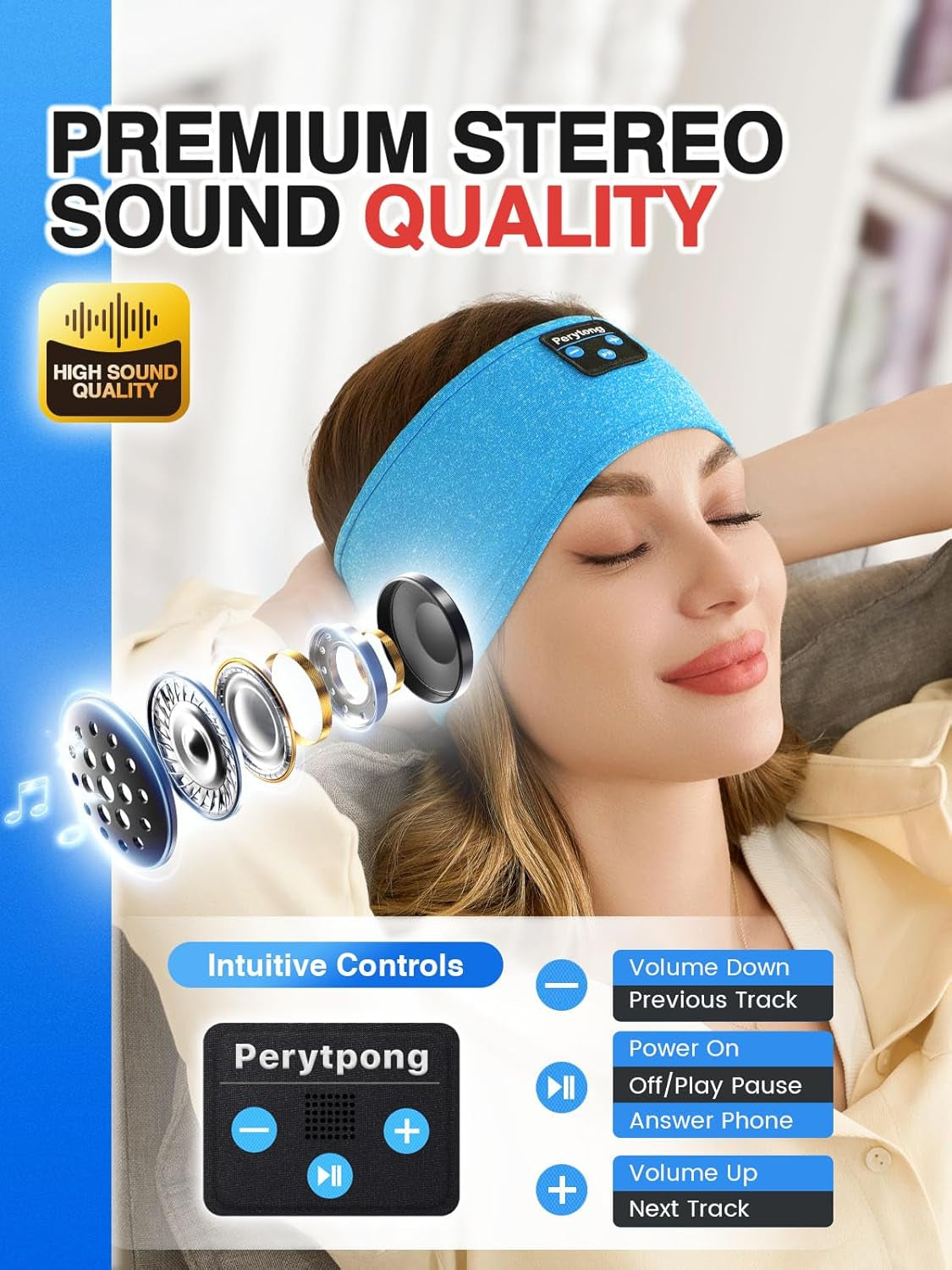 Sleep Headphones Wireless, Bluetooth Sports Headband Headphones with Ultra-Thin HD Stereo Speakers Perfect for Sleeping,Workout,Jogging,Yoga,Insomnia, Air Travel, Meditation (Azure)