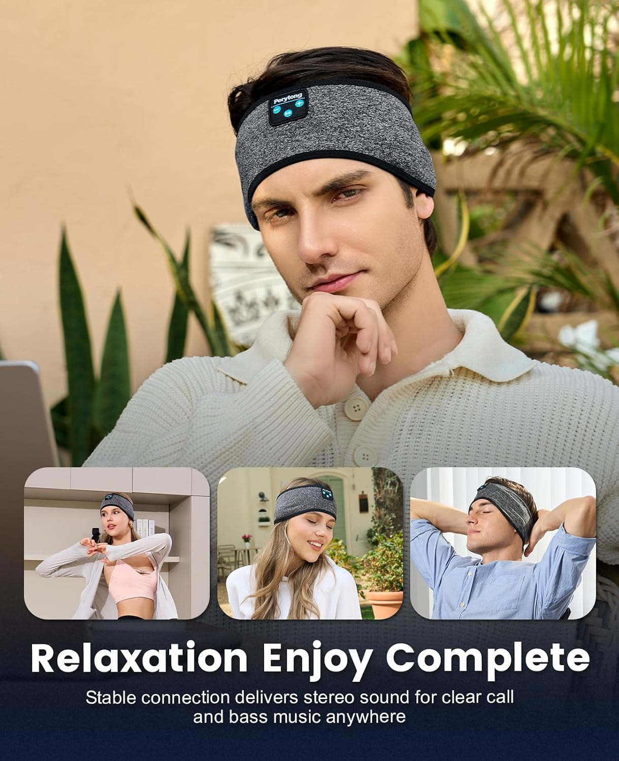 Sleep Headphones Wireless, Bluetooth Sports Headband Headphones with Ultra-Thin HD Stereo Speakers Perfect for Sleeping,Workout,Jogging,Yoga,Insomnia, Air Travel, Meditation (Blackgrey)