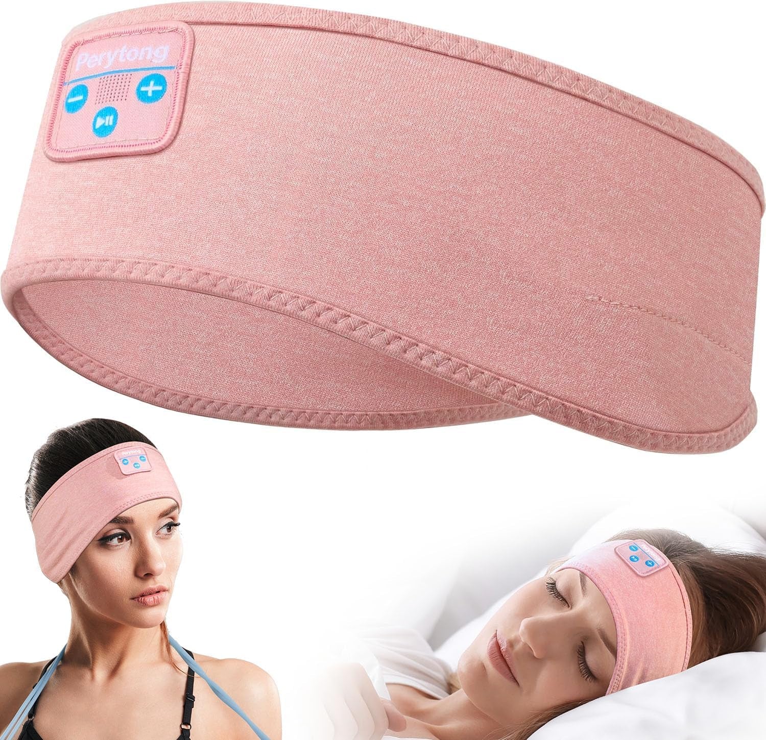 Sleep Headphones Wireless, Bluetooth Sports Headband Headphones with Ultra-Thin HD Stereo Speakers Perfect for Sleeping,Workout,Jogging,Yoga,Insomnia, Air Travel, Meditation (Bright Pink)