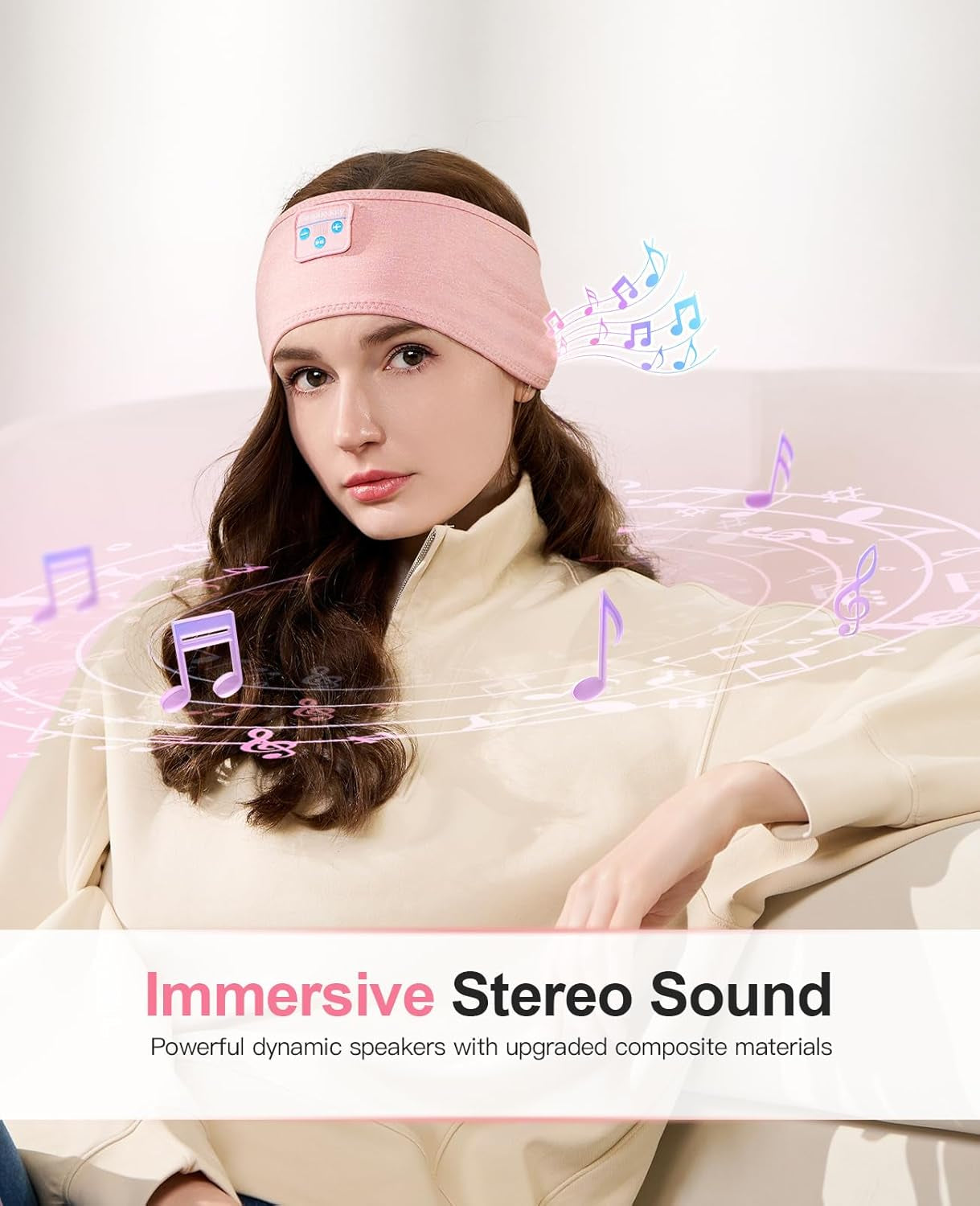 Sleep Headphones Wireless, Bluetooth Sports Headband Headphones with Ultra-Thin HD Stereo Speakers Perfect for Sleeping,Workout,Jogging,Yoga,Insomnia, Air Travel, Meditation (Bright Pink)