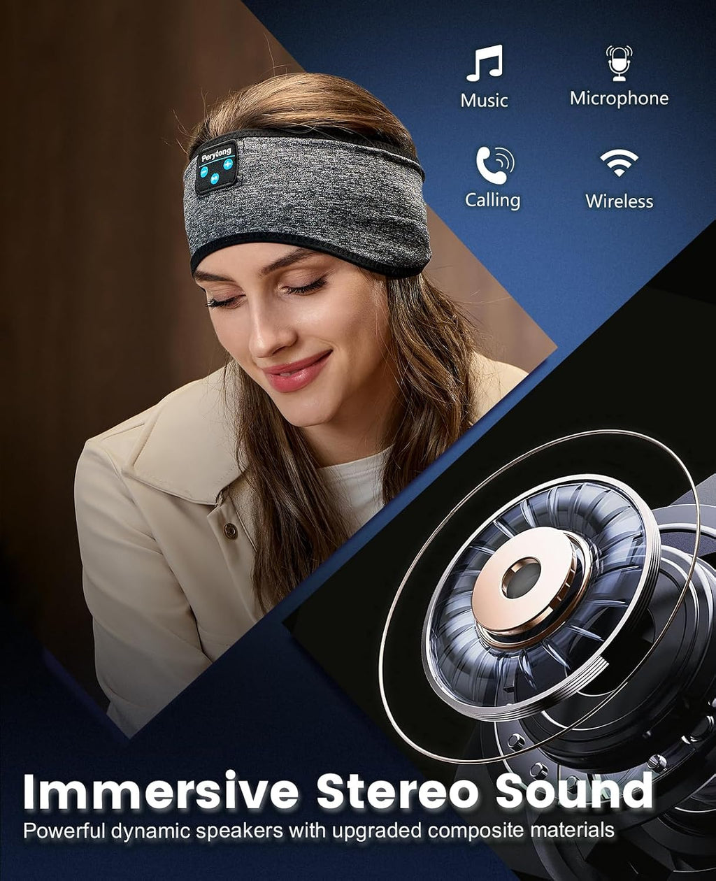 Sleep Headphones Wireless, Bluetooth Sports Headband Headphones with Ultra-Thin HD Stereo Speakers Perfect for Sleeping,Workout,Jogging,Yoga,Insomnia, Air Travel, Meditation (Blackgrey)